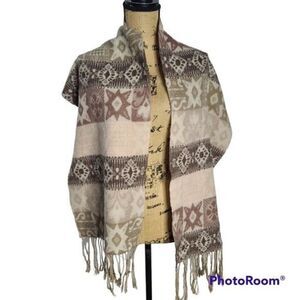 Cozy Brown Bohemian Print Tan Pink Floral Scarf
